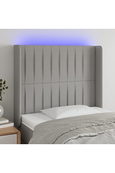 Concept Tăblie de pat cu LED, gri deschis, 83x16x118/128 cm, textil