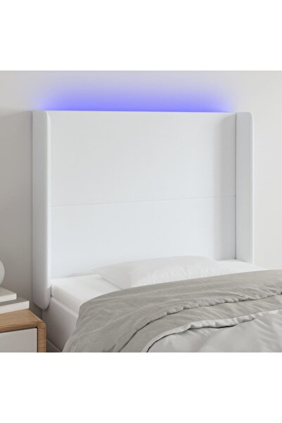 Concept Tăblie de pat cu LED, alb, 83x16x118/128 cm, piele ecologică