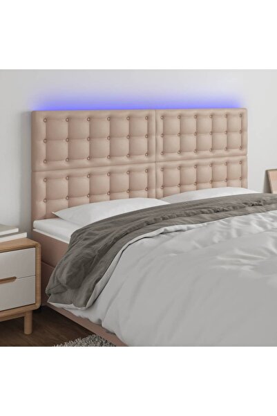 Concept Tăblie de pat cu LED, cappuccino, 160x5x118/128 cm, piele