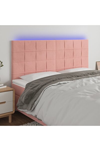 Concept Tăblie de pat cu LED, roz, 160x5x118/128 cm, catifea