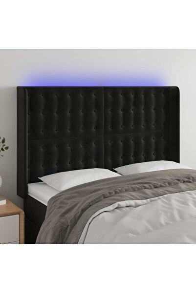 Concept Tăblie de pat cu LED, negru, 147x16x118/128 cm, catifea