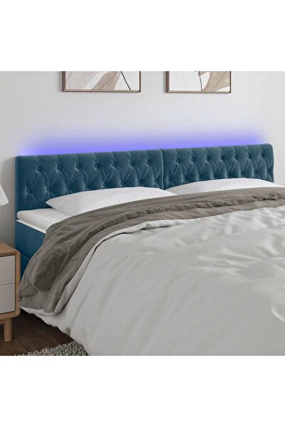 Concept Tăblie de pat cu LED, albastru închis, 180x7x78/88 cm, catifea