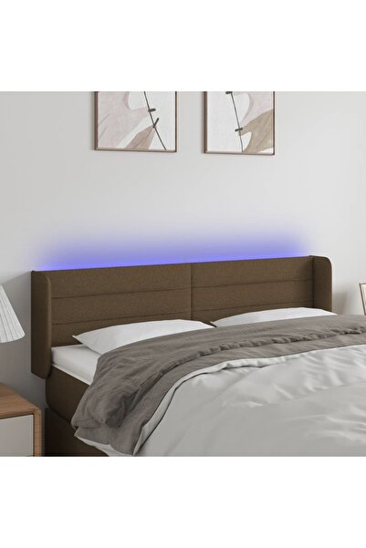 Concept Tăblie de pat cu LED, maro închis, 147x16x78/88 cm, textil
