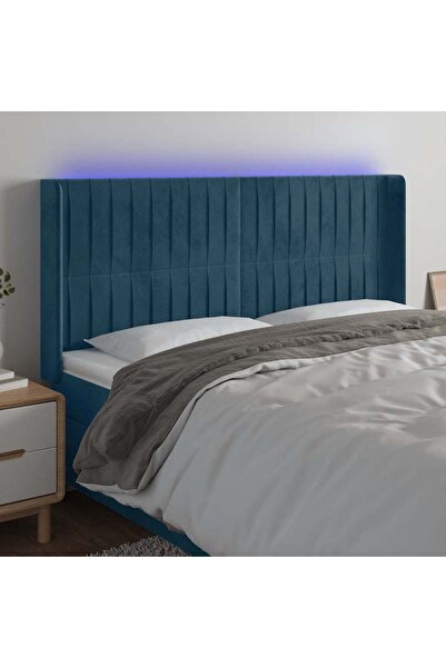 Concept Tăblie de pat cu LED, albastru închis, 163x16x118/128cm catifea