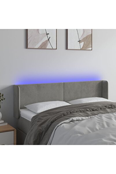 Concept Tăblie de pat cu LED, gri deschis, 147x16x78/88 cm, catifea