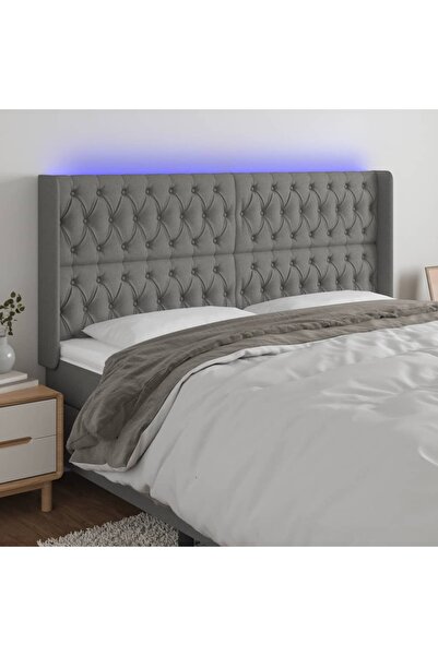 Concept Tăblie de pat cu LED, gri închis, 203x16x118/128 cm, textil