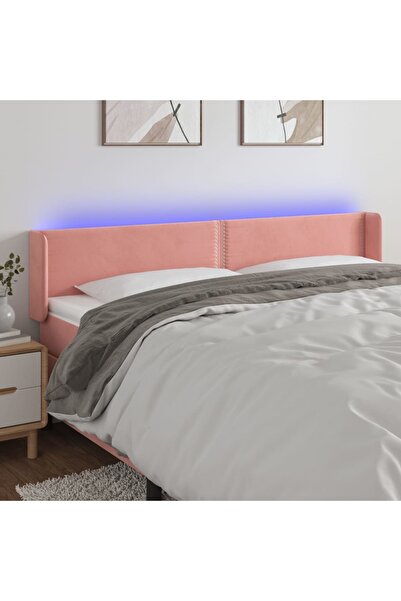 Concept Tăblie de pat cu LED, roz, 163x16x78/88 cm, catifea