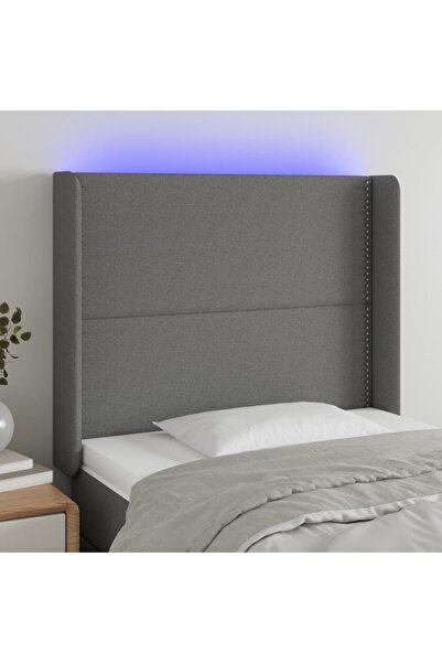 Concept Tăblie de pat cu LED, gri închis, 103x16x118/128 cm, textil