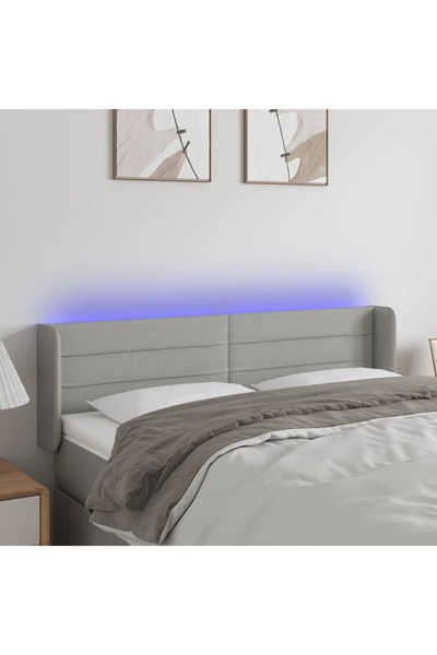 Concept Tăblie de pat cu LED, gri deschis, 147x16x78/88 cm, textil