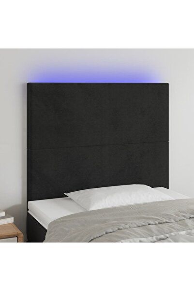 Concept LED табла за легло, черна, 90x5x118/128 см, кадифе