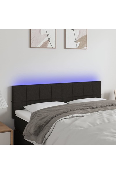 Concept Tăblie de pat cu LED, negru, 144x5x78/88 cm, textil