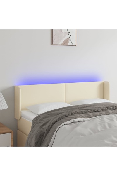 Concept Tăblie de pat cu LED, crem, 147x16x78/88 cm, piele ecologică