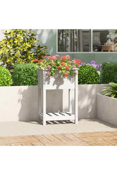 Concept Γλάστρα με ράφι, λευκή, 54x34,5x81 cm, μασίφ ξύλο πεύκου