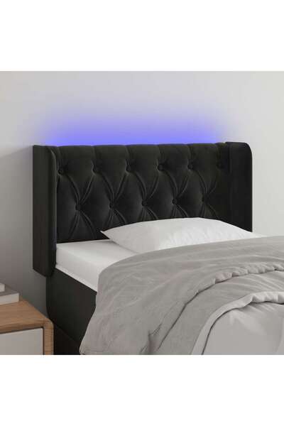 Concept Tăblie de pat cu LED, negru, 83x16x78/88 cm, catifea