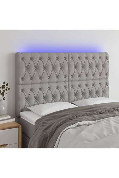 Concept Tăblie de pat cu LED, gri deschis, 160x7x118/128 cm, textil