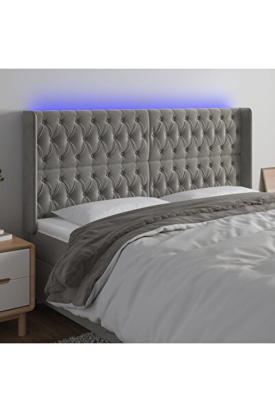 Concept Tăblie de pat cu LED, gri deschis, 203x16x118/128 cm, catifea