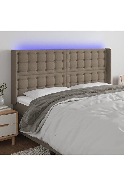 Concept Tăblie de pat cu LED, gri taupe, 163x16x118/128 cm, textil