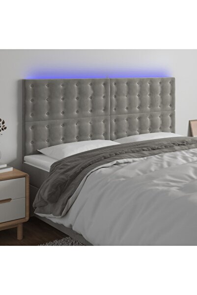 Concept Tăblie de pat cu LED, gri deschis, 180x5x118/128 cm, catifea