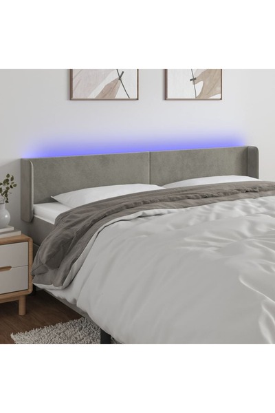 Concept Tăblie de pat cu LED, gri deschis, 163x16x78/88 cm, catifea