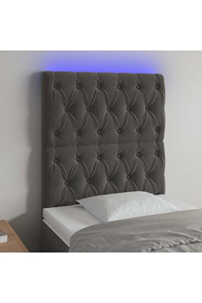 Concept Tăblie de pat cu LED, gri închis, 80x7x118/128 cm, catifea