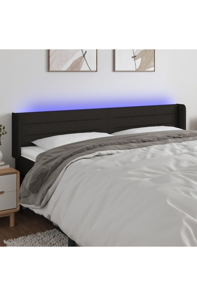 Concept Tăblie de pat cu LED, negru, 203x16x78/88 cm, textil