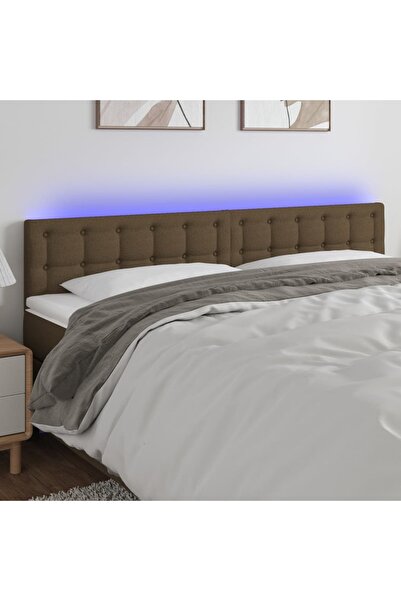 Concept Tăblie de pat cu LED, maro închis, 180x5x78/88 cm, textil