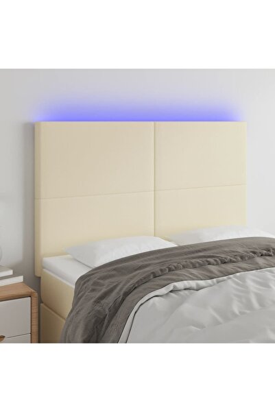 Concept Tăblie de pat cu LED, crem, 144x5x118/128 cm, piele ecologică