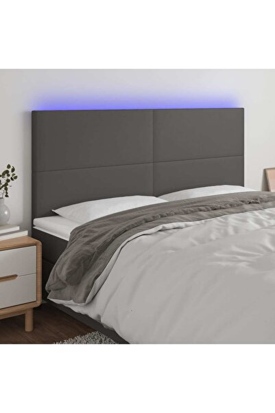 Concept Tăblie de pat cu LED, gri, 180x5x118/128 cm, piele ecologică