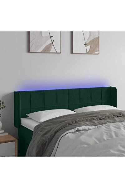 Concept Tăblie de pat cu LED, verde închis, 147x16x78/88 cm, catifea