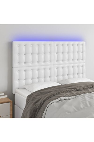 Concept Tăblie de pat cu LED, alb, 144x5x118/128 cm, piele ecologică