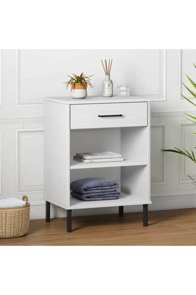 Concept Dulap consolă cu picioare metalice „OSLO”, alb, lemn masiv pin