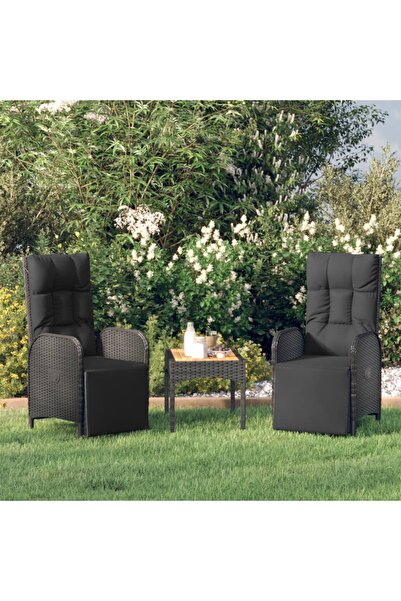 Concept Σετ επίπλων κήπου 3 τεμαχίων με μαξιλάρια, μαύρο, πολυρατάν