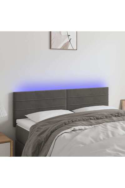 Concept Tăblie de pat cu LED, gri închis, 144x5x78/88 cm, catifea