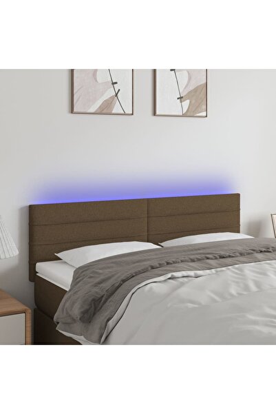 Concept Tăblie de pat cu LED, maro închis, 144x5x78/88 cm, textil
