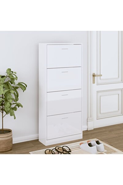 Concept Pantofar, alb extralucios, 63x24x147 cm, lemn compozit