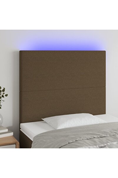Concept Tăblie de pat cu LED, maro închis, 90x5x118/128 cm, textil