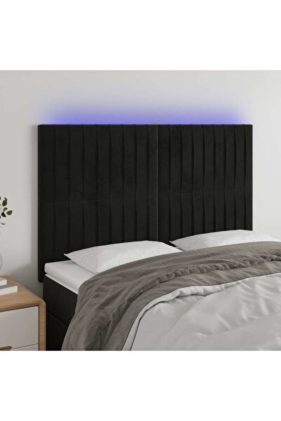 Concept Tăblie de pat cu LED, negru, 144x5x118/128 cm, catifea