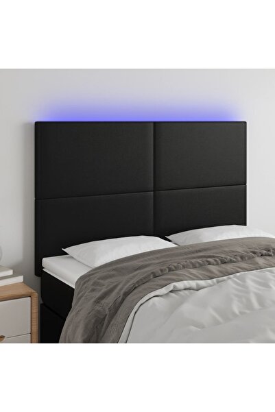 Concept Tăblie de pat cu LED, negru, 144x5x118/128 cm, piele ecologică