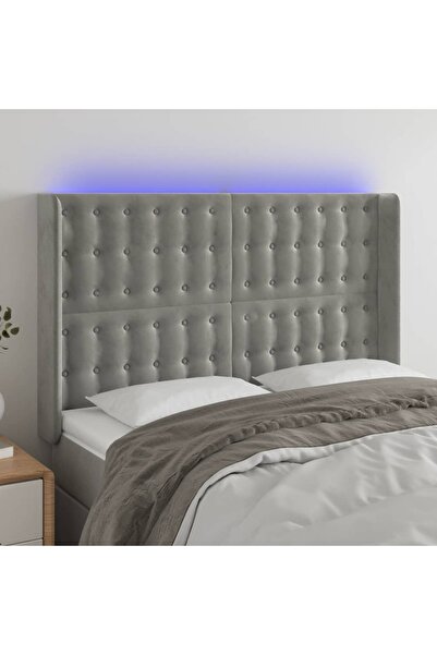 Concept Tăblie de pat cu LED, gri deschis, 147x16x118/128 cm, catifea