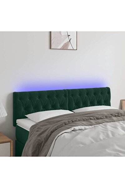 Concept Tăblie de pat cu LED, verde închis, 160x7x78/88 cm, catifea