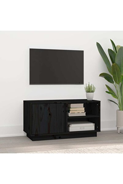 Concept Comodă TV, negru, 80x35x40,5 cm, lemn masiv de pin