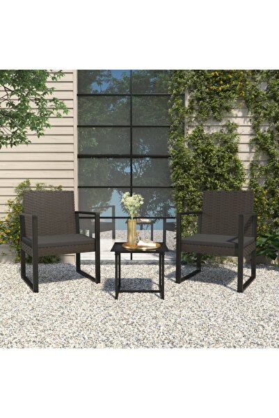 Concept Σετ επίπλων κήπου 3 τεμαχίων με μαξιλάρια, μαύρο, πολυρατάν