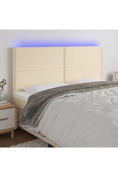 Concept Tăblie de pat cu LED, crem, 200x5x118/128 cm, textil
