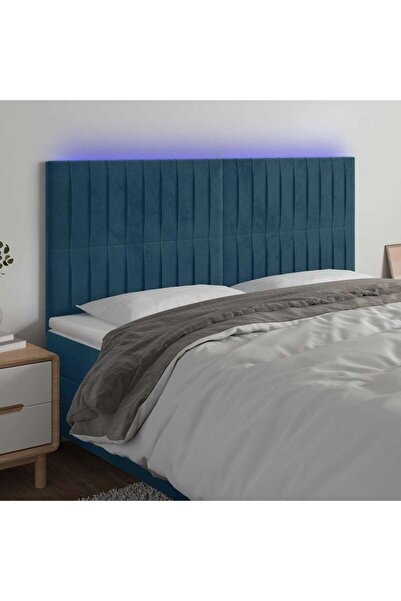 Concept Tăblie de pat cu LED, albastru închis, 200x5x118/128cm catifea