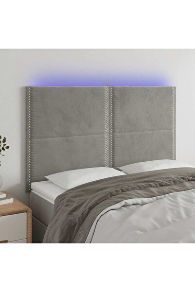 Concept Tăblie de pat cu LED, gri deschis, 144x5x118/128 cm, catifea