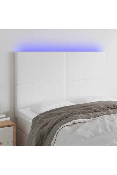 Concept Tăblie de pat cu LED, alb, 144x5x118/128 cm, piele ecologică