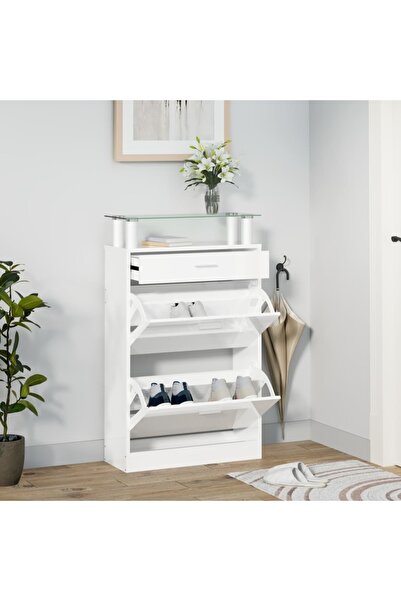 Concept Ράφι παπουτσιών, γυαλιστερό λευκό, 63x24x104 cm, επεξεργασμένο ξύλο