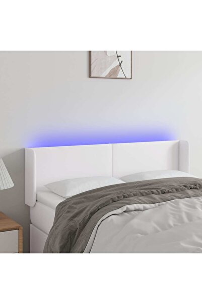 Concept Tăblie de pat cu LED, alb, 147x16x78/88 cm, piele ecologică