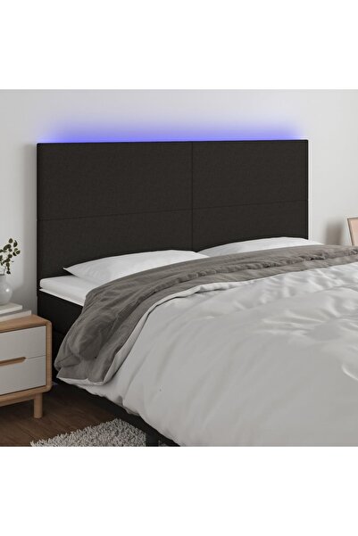 Concept Tăblie de pat cu LED, negru, 200x5x118/128 cm, textil