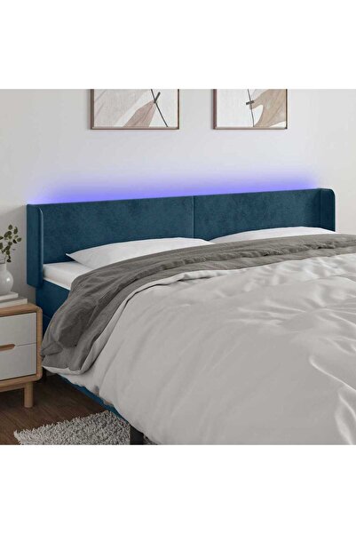 Concept Tăblie de pat cu LED, albastru închis, 203x16x78/88 cm, catifea